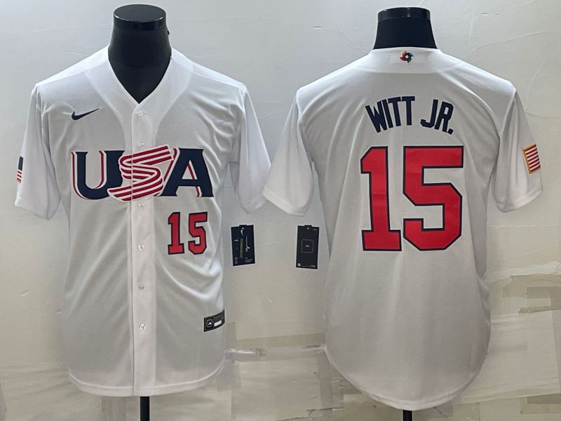 Men 2023 World Cub USA #15 Witt jr White Nike MLB Jersey4